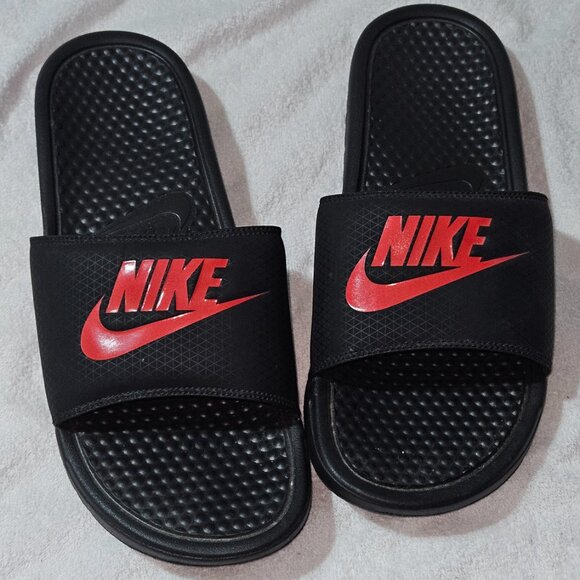 Nike Slides (Black/Red Text) - Picture 1 of 2